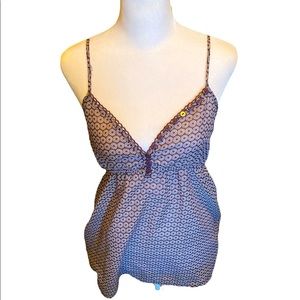 Lauren U Spaghetti Strap Blue White Floral Top with Buttons Sweetheart Sz Small